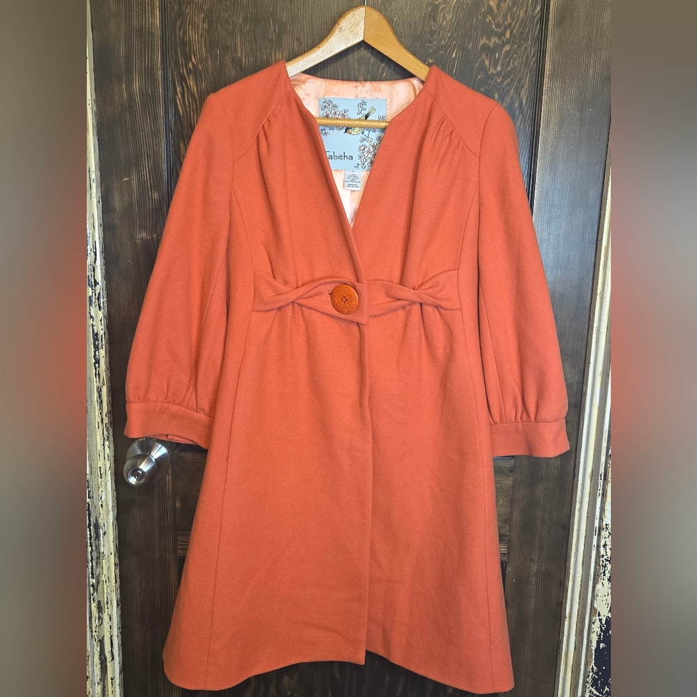 Tabitha Anthropologie Womens 'Poppy Coat' Coral Wool Blend Sz 6